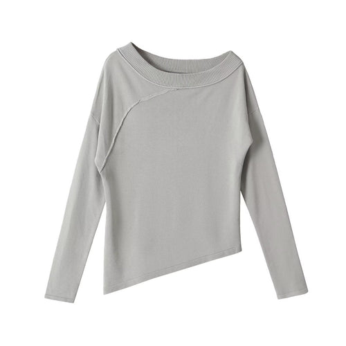 Damen Asymmetrisches Feinstrick-Longsleeve mit weitem U-Boot-Ausschnitt Echoarchiv
