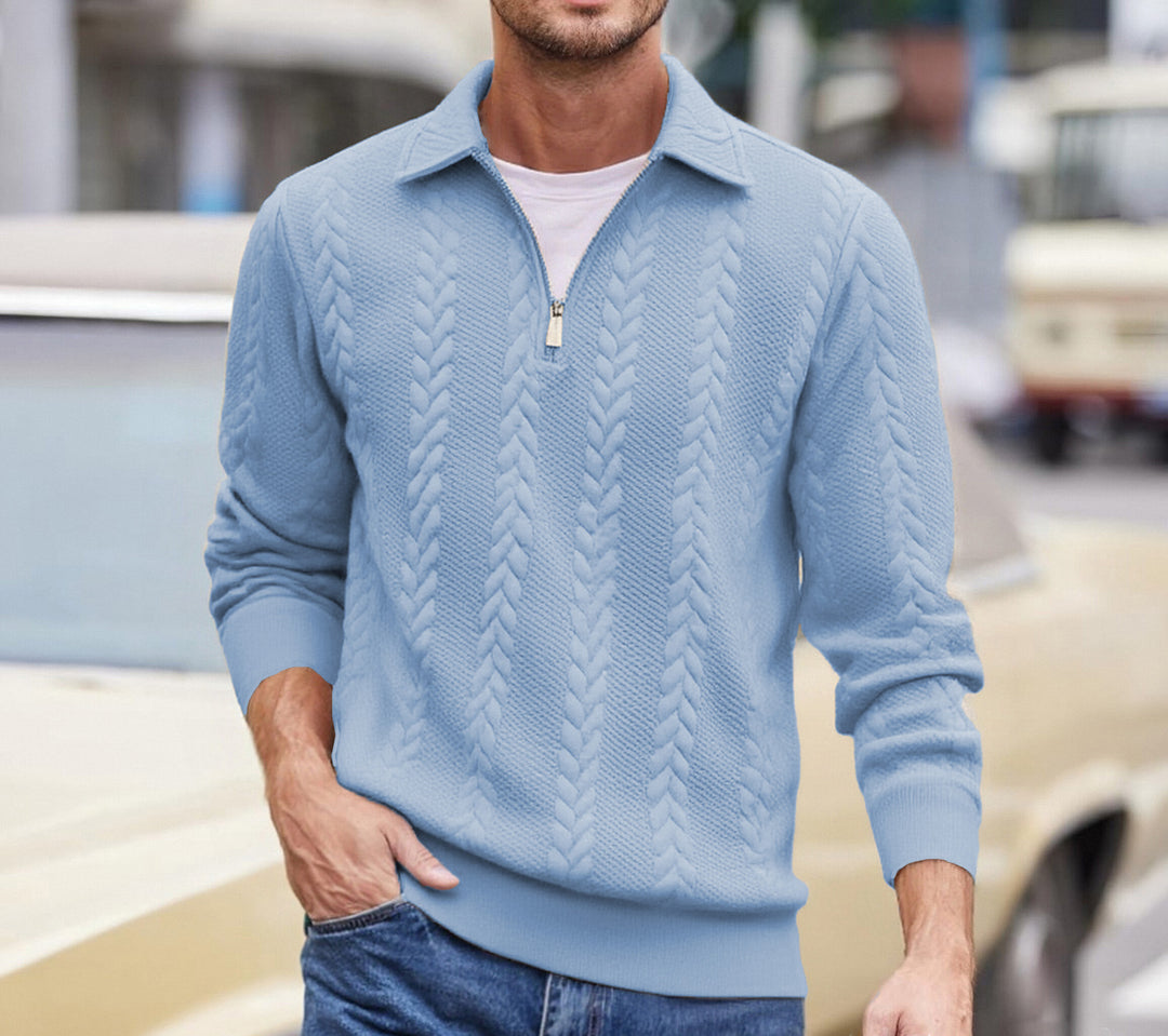 Herren strukturierter Halbzip-Pullover mit Troyerkragen, feinem Zopfmuster und elastischen Bündchen – Norvane