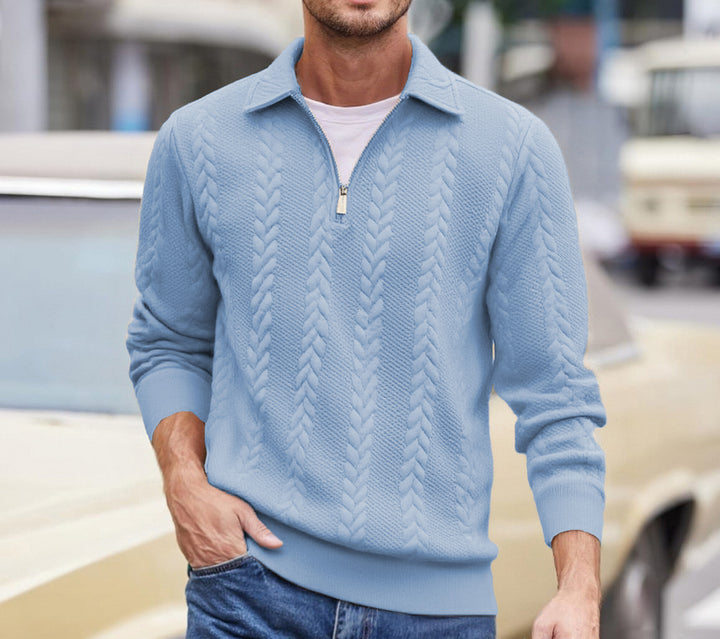 Herren strukturierter Halbzip-Pullover mit Troyerkragen, feinem Zopfmuster und elastischen Bündchen – Norvane