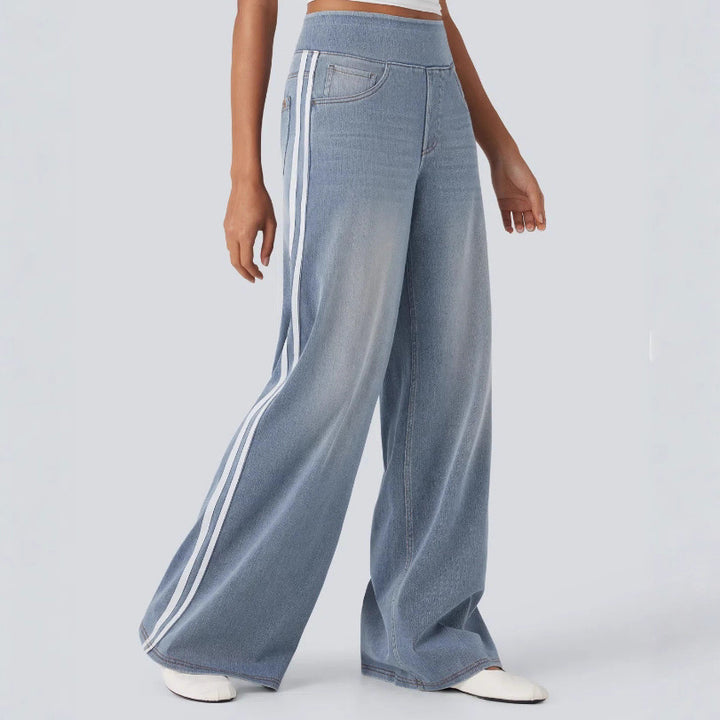 Damen nan lässige weite Jogginghose in Jeansoptik mit elastischem Komfortbund, seitlichen Kontraststreifen und Eingrifftaschen Echo Archiv