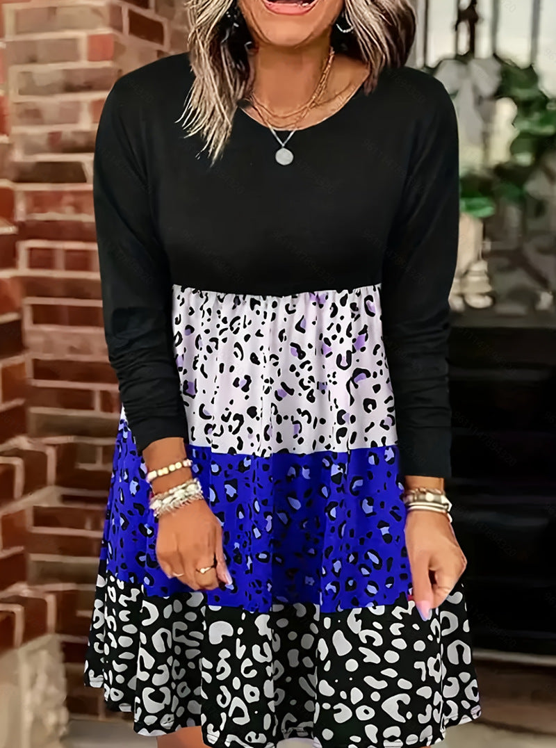 Damen nan langärmliges Stufenkleid mit geraffter Empire-Taille und gemischtem Animal-Print Echo Archiv