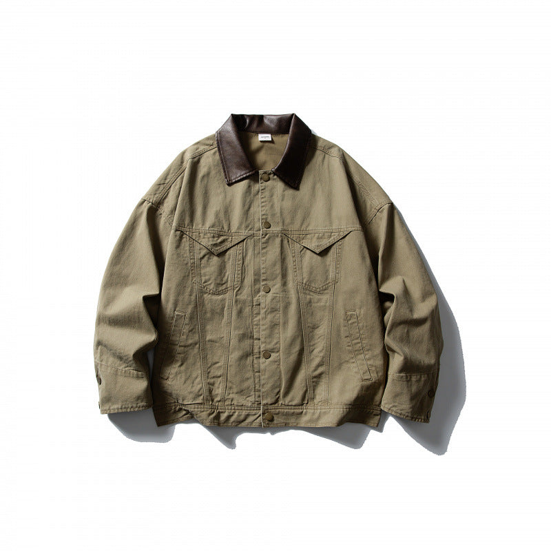 Herren Boxy-Canvasjacke mit Lederkragen und Overshirt-Silhouette Echo Archiv