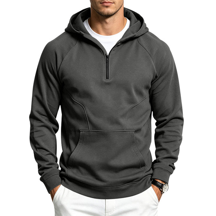Herren Kapuzenpullover mit halbem Reißverschluss, sportlich-slim Fit und Kängurutasche Echoarchiv