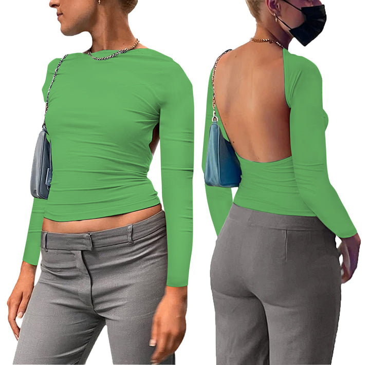 Damen figurbetontes Longsleeve-Oberteil mit offenem Rücken und elegantem Design Echo Archiv