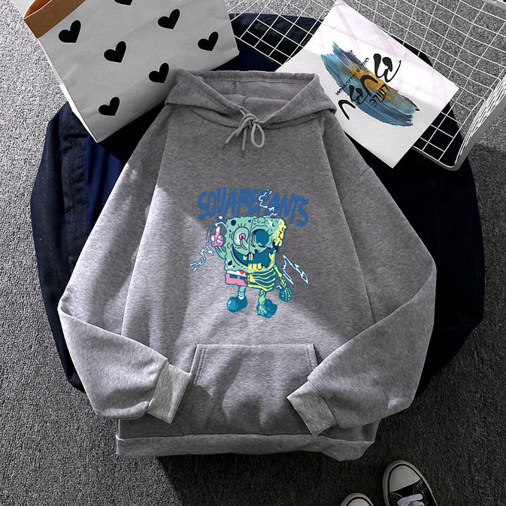 Damen weicher Oversize-Kapuzenpullover mit kawaii Pilzfrosch-Print, Kängurutasche und gerippten Bündchen – Auréline