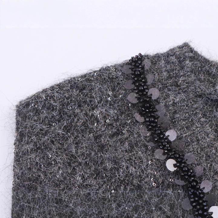 Damen Ärmellose Mohairoptik Strickweste mit V-Ausschnitt und Zierpailletten Echoarchiv