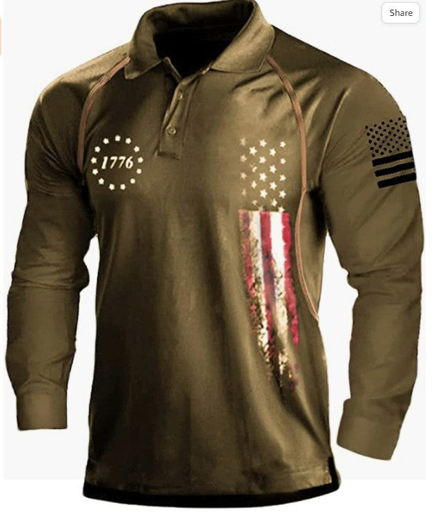 Herren Langarm Poloshirt mit patriotischem Design und funktionellem Schnitt Echoarchiv