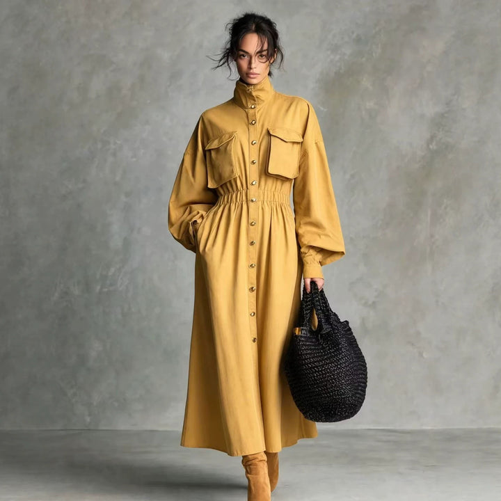 Damen Elegantes Hemdkleid mit Taschen und Taillengürtel Echo Archiv