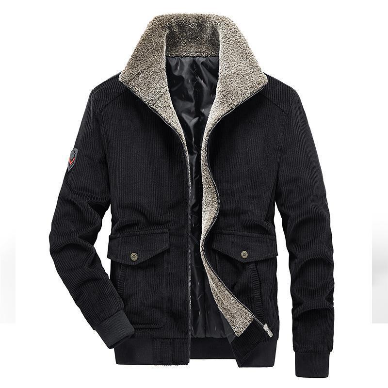 Herren Kord-Fieldblouson mit Sherpa-Innenfutter, Stehkragen und aufgesetzten Pattentaschen Echoarchiv