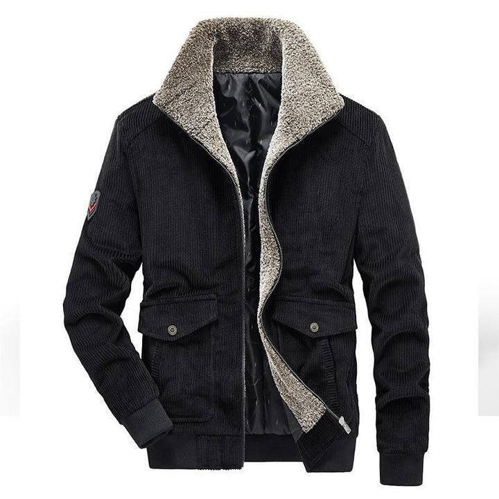 Herren Kord-Fieldblouson mit Sherpa-Innenfutter, Stehkragen und aufgesetzten Pattentaschen Echoarchiv