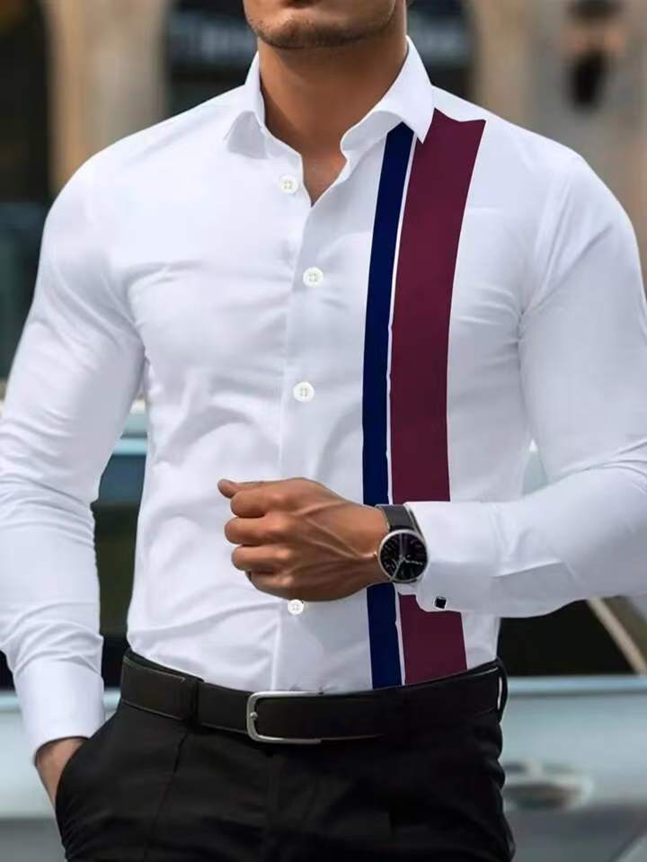 Herren Langarmhemd mit modernem Farbblock-Design Echoarchiv