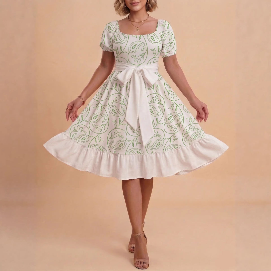 Damen Retro Maxikleid mit Puffärmeln und Taillengürtel Echo Archiv