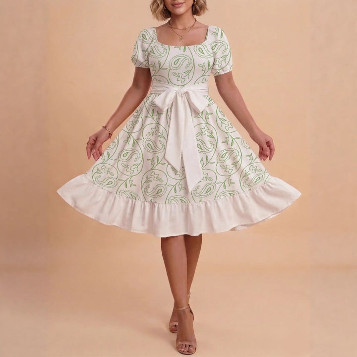 Damen Retro Maxikleid mit Puffärmeln und Taillengürtel Echo Archiv