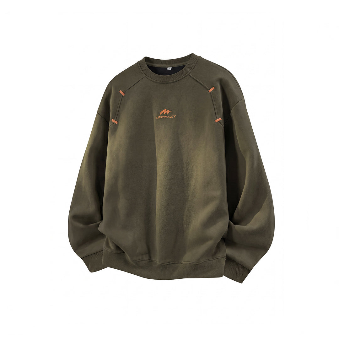 Unisex Boxy-Rundhals-Sweatshirt mit Applikationslaschen und minimalistischer Logo-Stickerei Echo Archiv
