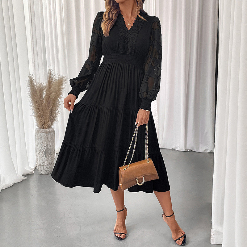 Damen Elegantes Maxikleid mit Spitzenärmeln Echo Archiv