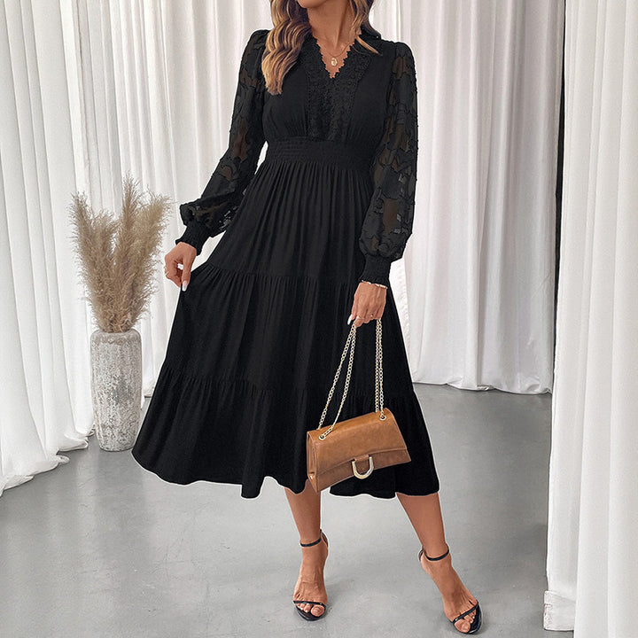 Damen Elegantes Maxikleid mit Spitzenärmeln Echo Archiv