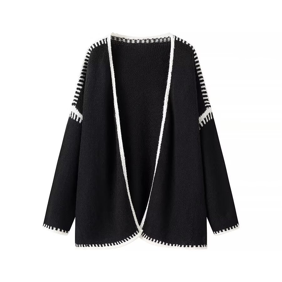 Damen Oversize-Strickjacke mit kontrastierender Häkelkante und überschnittener Schulter Echo Archiv