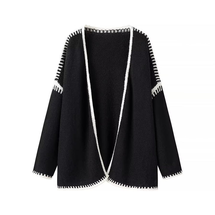 Damen Oversize-Strickjacke mit kontrastierender Häkelkante und überschnittener Schulter Echo Archiv