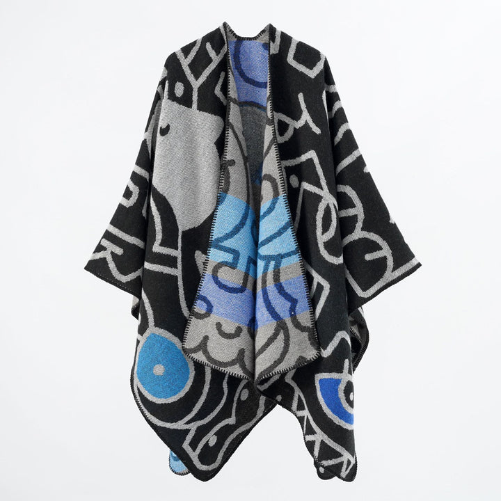 Damen Reversibler Strickponcho im Kuschel‑Umhang mit grafischem Jacquard – Veloura