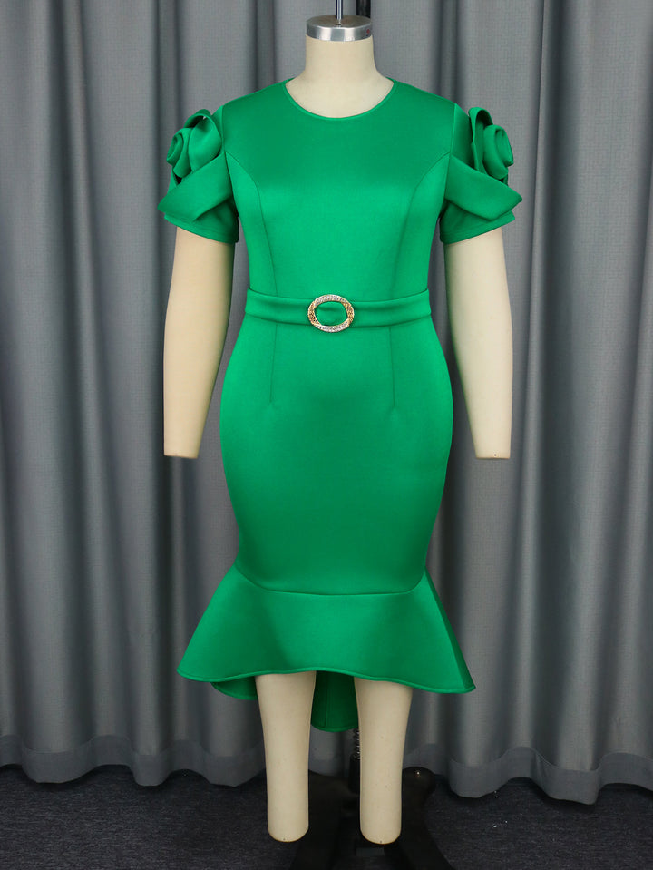 Damen figurbetontes Kleid mit voluminösen Ärmeln und tailliertem Gürteldetail Echo Archiv