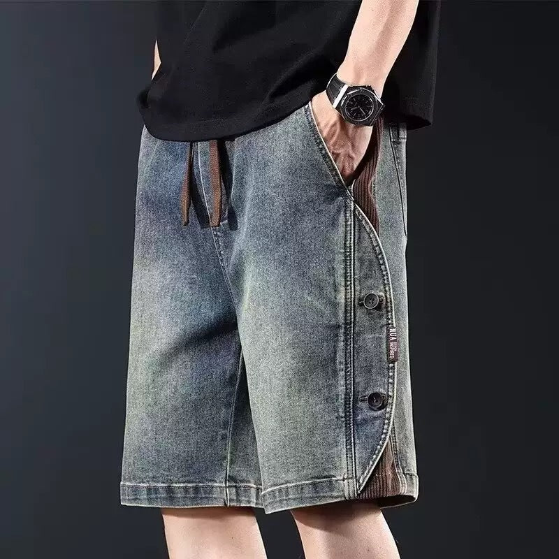 Herren lockere Denim-Shorts mit knielangem Schnitt und verstellbarem Kordelzug Echoarchiv