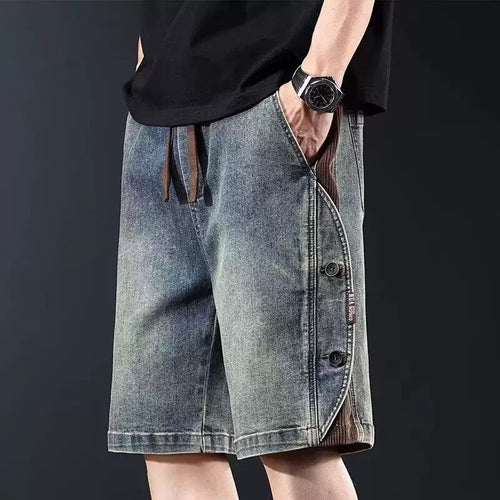 Herren lockere Denim-Shorts mit knielangem Schnitt und verstellbarem Kordelzug Echoarchiv
