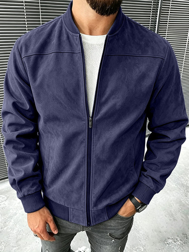 Herren Veloursleder-Optik Bomberjacke mit Reißverschluss und Rippbündchen Echoarchiv