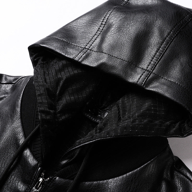 Herren Kapuzen-Lederimitat-Blouson mit Reißverschluss und elastischen Bündchen Echo Archiv