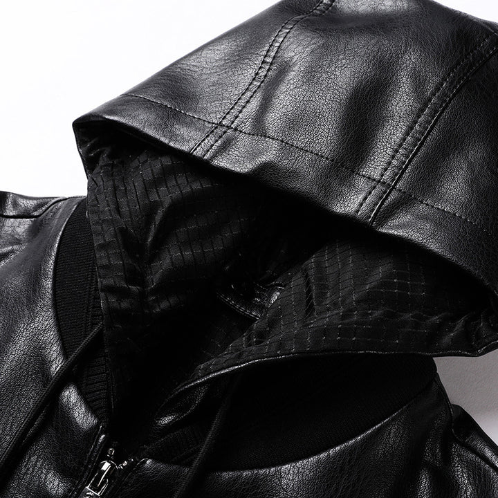 Herren Kapuzen-Lederimitat-Blouson mit Reißverschluss und elastischen Bündchen Echo Archiv