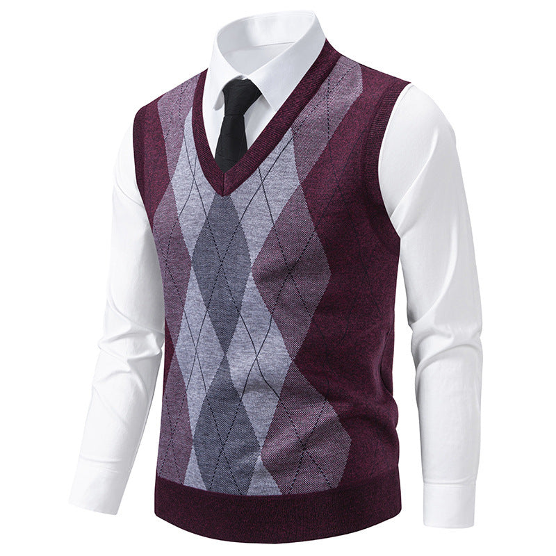 Herren Pullover mit V-Ausschnitt und klassischem Rautenmuster Echoarchiv