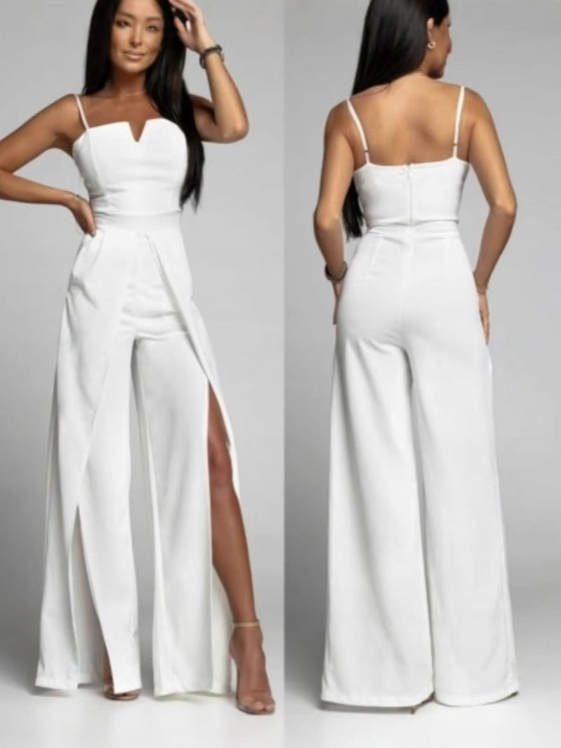 Echoarchiv | Hohe Taille Schlitz Fließender Breiter Bein Cami Jumpsuit