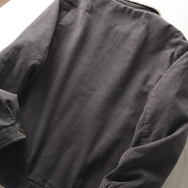Herren nan gefütterte Cordjacke mit Teddykragen, Knopfleiste und aufgesetzten Taschen Echo Archiv
