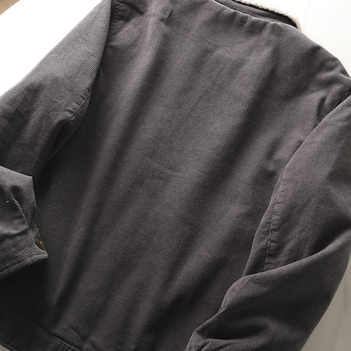 Herren nan gefütterte Cordjacke mit Teddykragen, Knopfleiste und aufgesetzten Taschen Echo Archiv