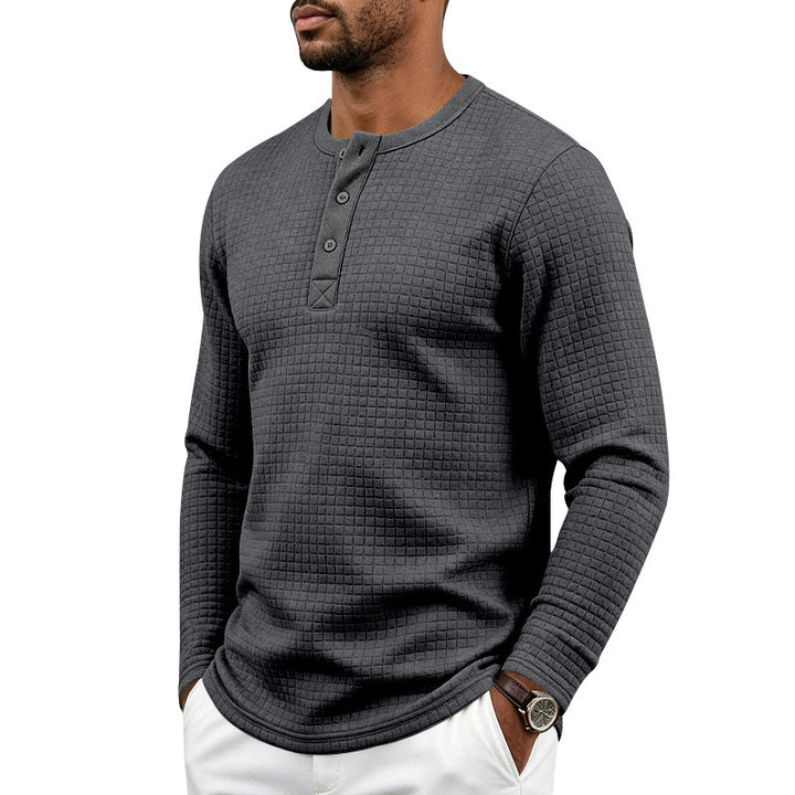 Herren Texturiertes Thermo-Henley-Langarmshirt mit Waffelstruktur und abgerundetem Saum Echoarchiv