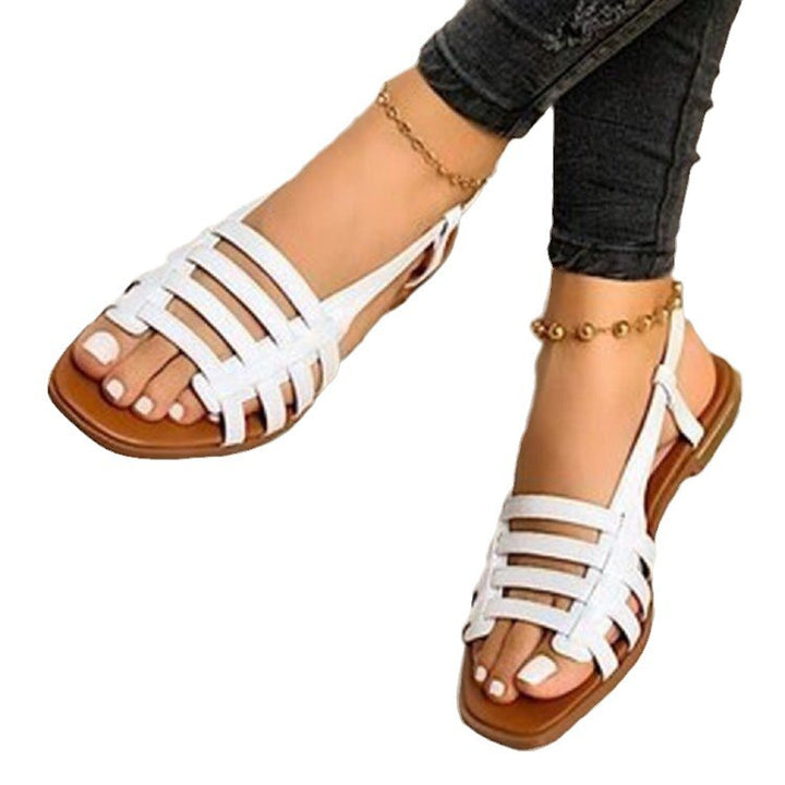 Damen Geflochtene Riemen-Sandalen mit flacher Laufsohle und offenem Zehenbereich – Sorelia