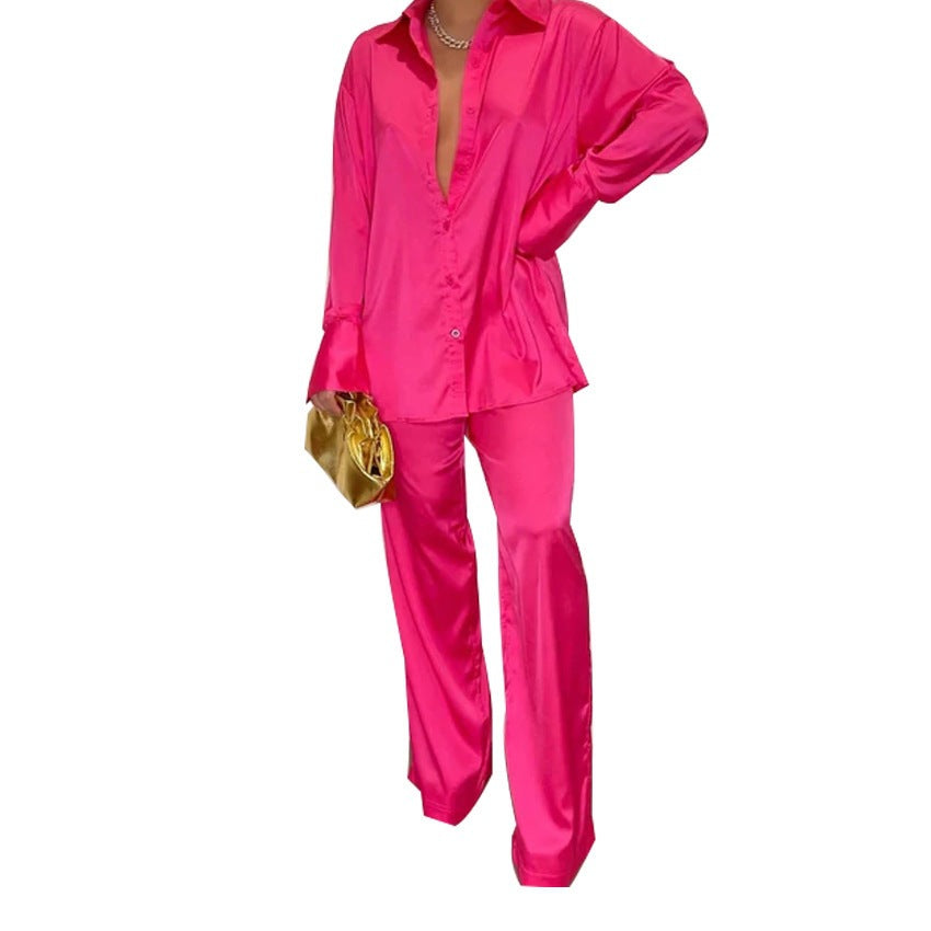Damen Satin-Hemd und Palazzo-Hose Lounge-Set Echoarchiv