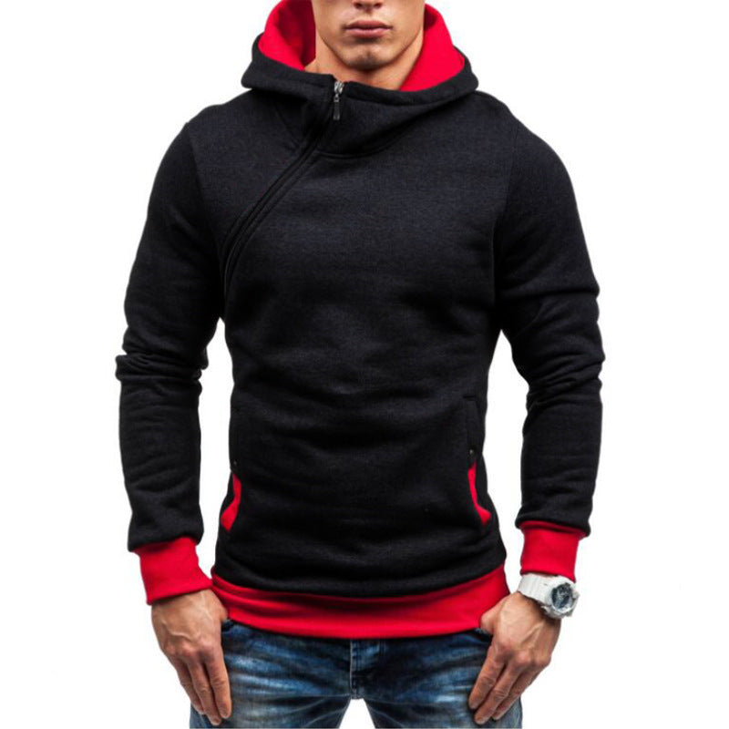 Herren stylischer Kapuzenpullover mit seitlichem Reißverschluss und kontrastierenden Ärmeln Echoarchiv