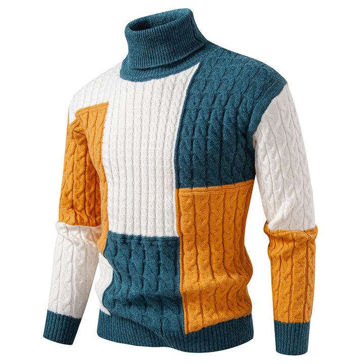 Herren nan strukturierter Rollkragenpullover mit Farbblock-Zopfstrick Echo Archiv