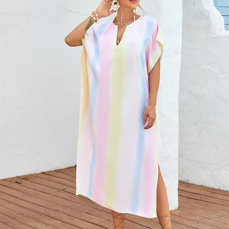 Damen lässiges Strandkleid mit V-Ausschnitt und luftigen Ärmeln Echo Archiv
