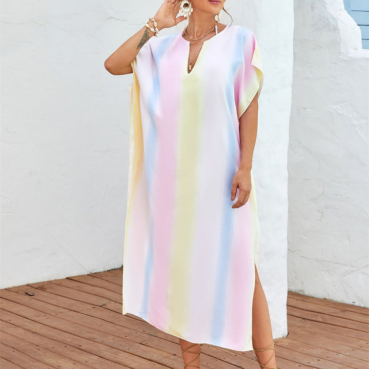 Damen lässiges Strandkleid mit V-Ausschnitt und luftigen Ärmeln Echo Archiv