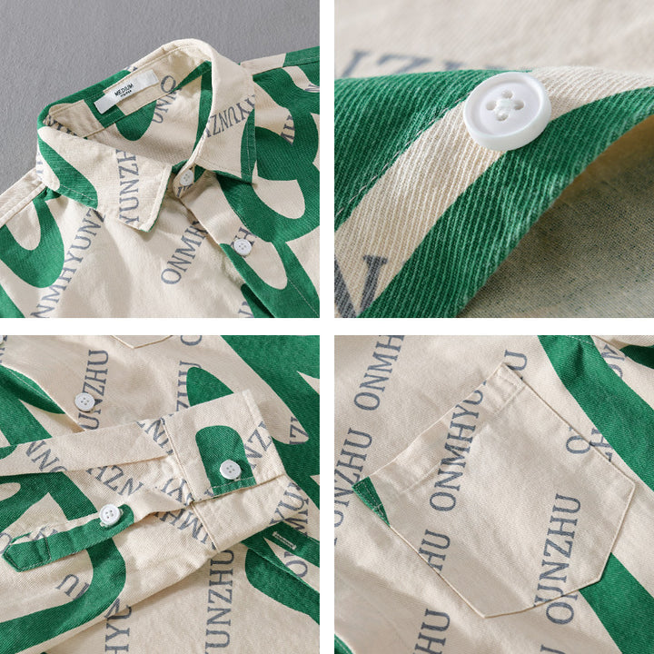 Herren Typografisches Overshirt-Hemd aus Baumwoll-Twill im Relaxed-Fit mit Brusttasche Echoarchiv