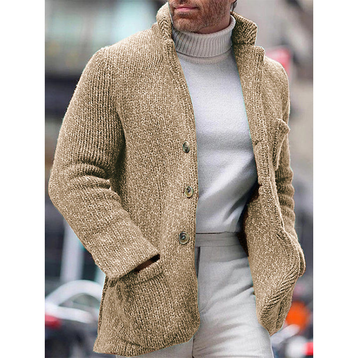 Herren Grobstrick-Cardigan-Jacke mit hohem Stehkragen und aufgesetzten Taschen Echo Archiv
