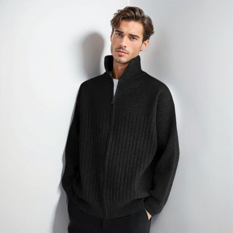 Herren Halbzip-Strickpullover mit hohem Stehkragen und breitem Rippenmuster Echoarchiv