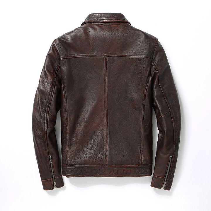 Herren Lederjacke im Worker-Stil mit Brusttaschen und durchgehendem Reißverschluss Echoarchiv