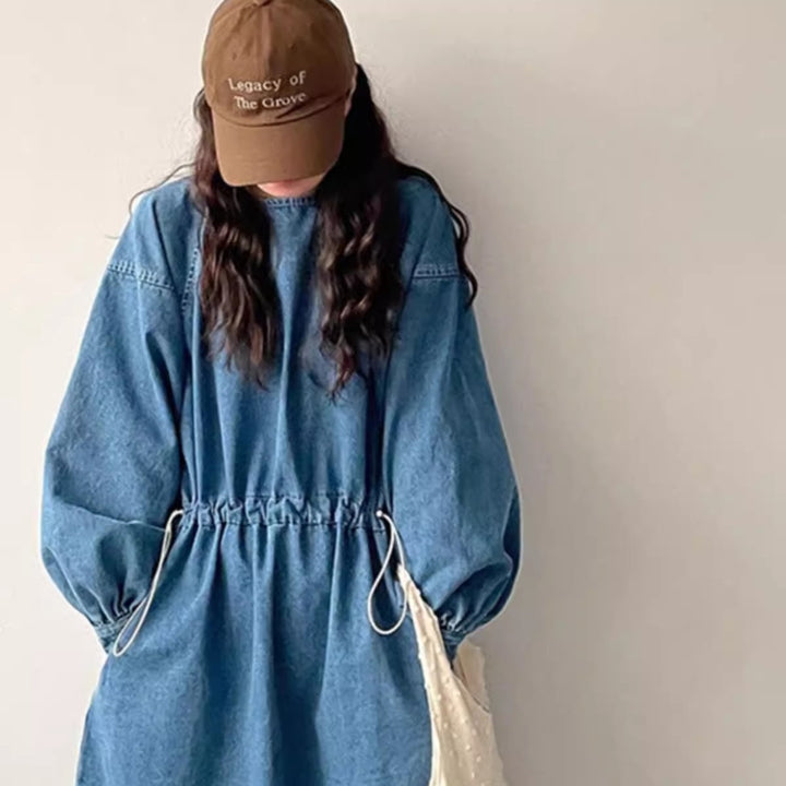 Damen Denim-Midikleid mit Kordelzugtaillierung Echoarchiv
