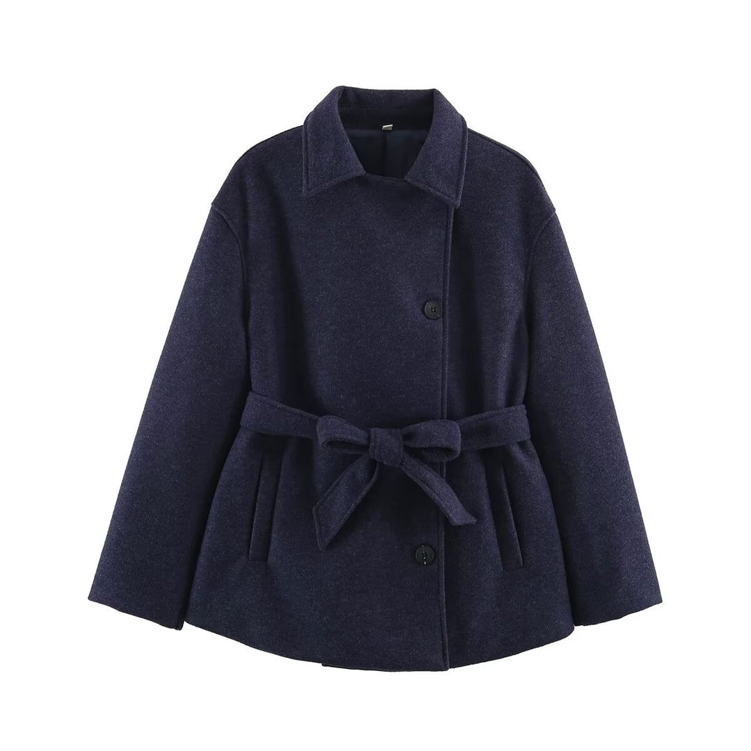 Damen Kurzmantel im Wickelstil mit Taillengürtel und kastiger Silhouette Echoarchiv