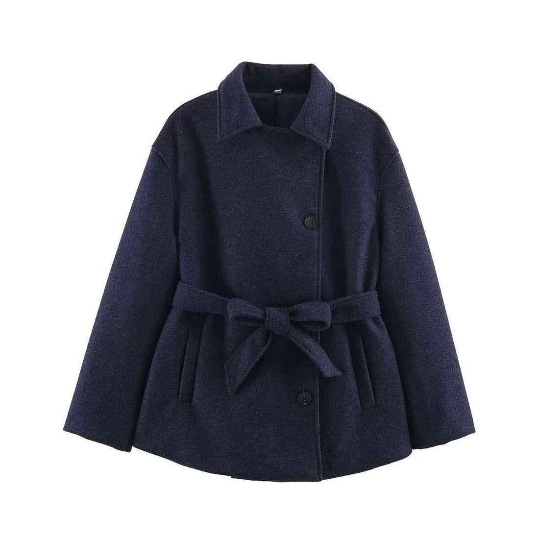 Damen Kurzmantel im Wickelstil mit Taillengürtel und kastiger Silhouette Echoarchiv