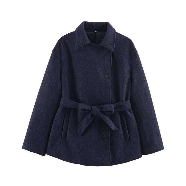 Damen Kurzmantel im Wickelstil mit Taillengürtel und kastiger Silhouette Echoarchiv