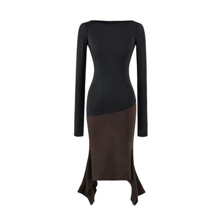 Damen Figurbetontes Midikleid mit asymmetrischem Zipfelsaum und Paneel-Design Echoarchiv