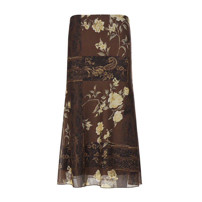Damen Maxi-Rock mit floralem Design und transparenter Chiffon-Überlage Echo Archiv